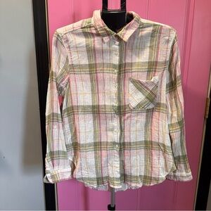 Time and Tru Multicolor Plaid Cotton Blend Shirt